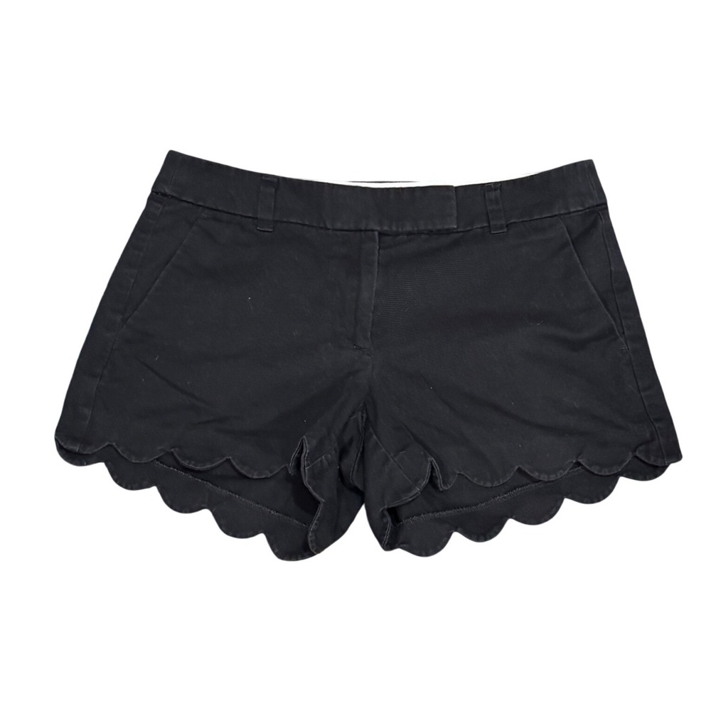 J.Crew Womens Black Scalloped Hem Chino Shorts Size 4 Cotton Mid Rise